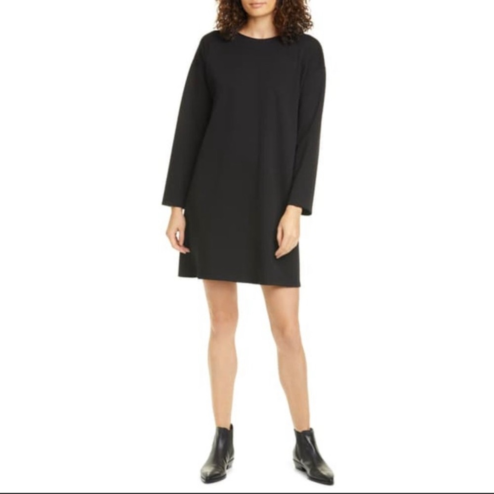 NWT EIleen Fisher Long Sleeve T-Shirt Dress Black